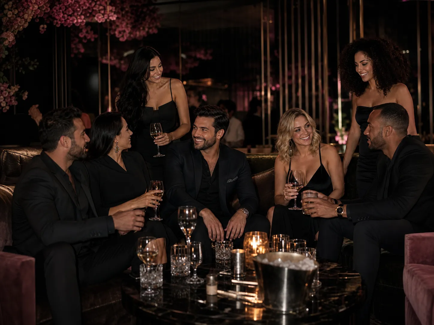 VIP locada birlikte eğlenen yetişkin arkadaş grubu